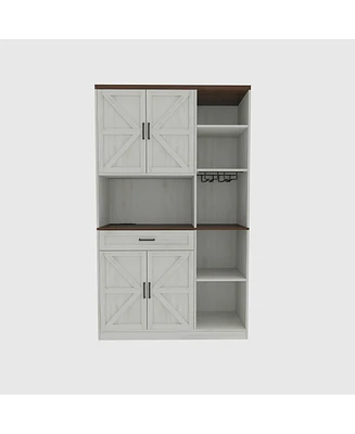 70.87'' Multifunctional Farmhouse Kitchen Pantry Sideboard with Cabinet and Drawer, Kitchen Buffet with Hutch and Glass Holder, Microwave Stand with C