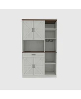 70.87'' Multifunctional Farmhouse Kitchen Pantry Sideboard with Cabinet and Drawer, Kitchen Buffet with Hutch and Glass Holder, Microwave Stand with C