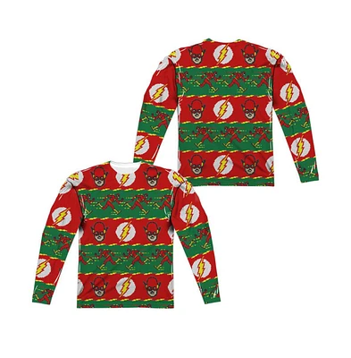 Dc Flash Mens Comics Ugly (Front/Back Print) Long Sleeve Adult Poly Crew Tee / T-Shirt