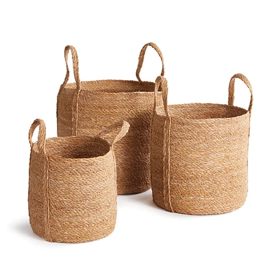 Seagrass Round Baskets With Long Handles Set of 3