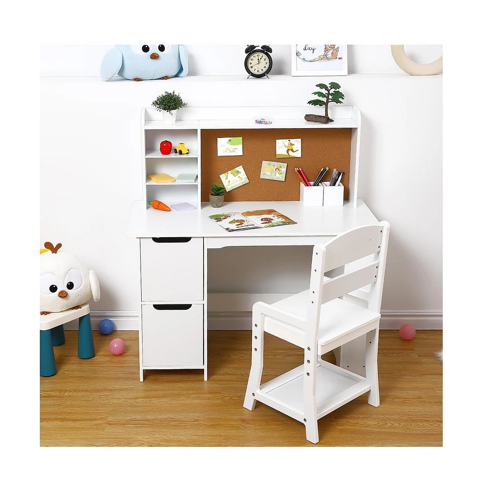 gaomon Wooden Study Desk and Chair Set for Kids,White Learning Table