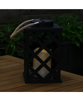 Outdoor Modern Crosshatch Hanging Tabletop Solar Led Rustic Farmhouse Decorative Candle Lantern - 9"