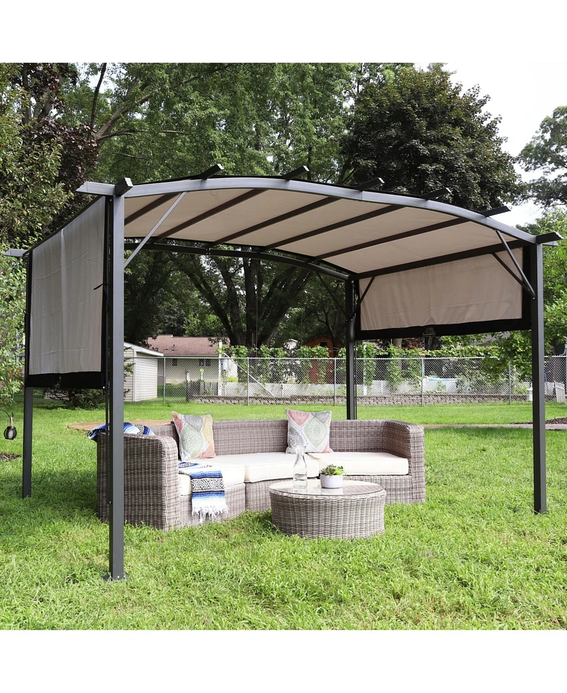 9 x 12 Foot Steel Arched Pergola with Retractable Polyester Canopy - Great for Backyard or Deck Tan