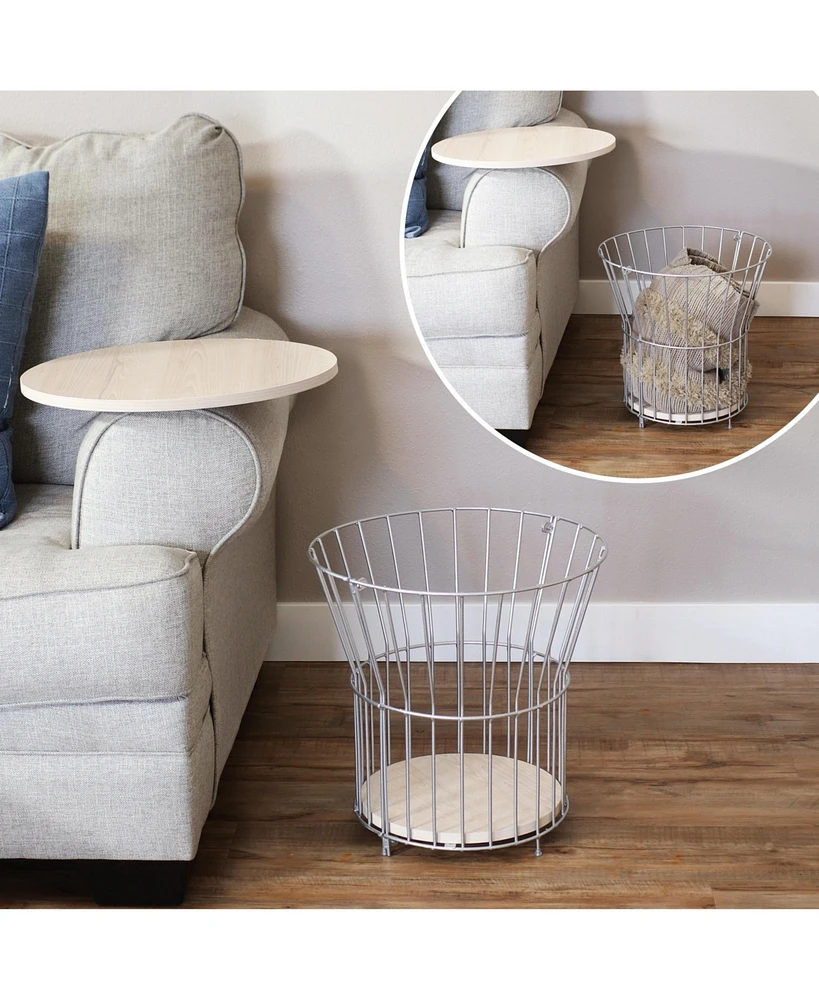 Indoor Steel Wire Pedestal End Table with Mdf Pull-Open Tabletop - 17.25” H - Cream