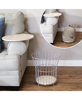 Indoor Steel Wire Pedestal End Table with Mdf Pull-Open Tabletop - 17.25” H - Cream