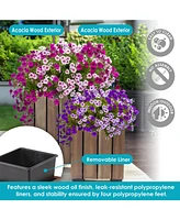 Indoor/Outdoor Square Acacia Wood Planter Box with Vertical Planks - 2pk