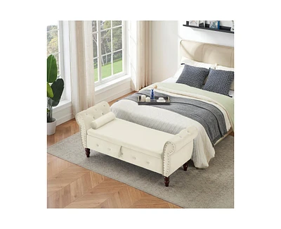 63" Velvet Storage Ottoman Bench with Crystal Buckle, End-of-Bed 1 Pillow-The Pop Home