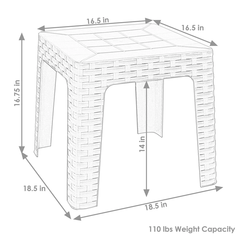 Square Patio Side Table - 16.75" Outdoor End Weather-Resistant Set of 2 Gray Grid Tabletop
