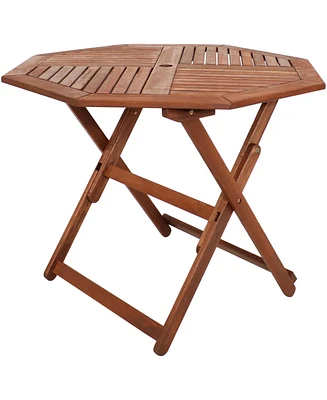 Outdoor Meranti Wood Folding Octagon Patio Dining Table - 35" - Brown