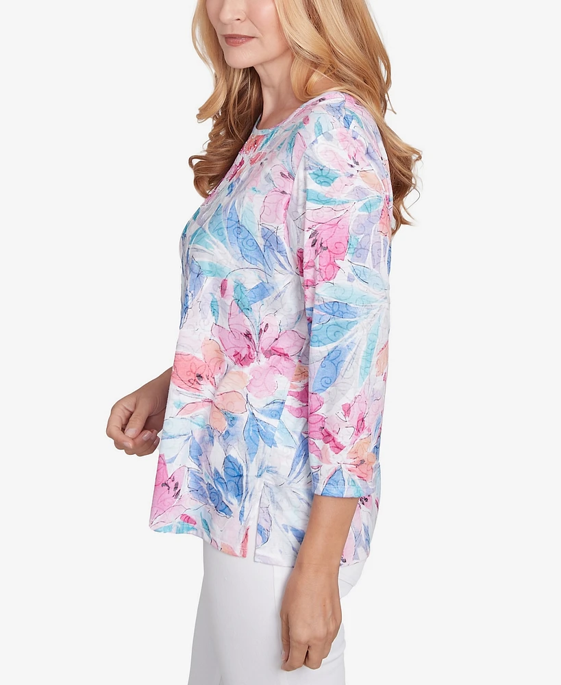 Alfred Dunner Women's Classic Floral Spray Crewneck Top