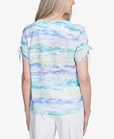 Alfred Dunner Women's Tied Short Sleeve Watercolor Top