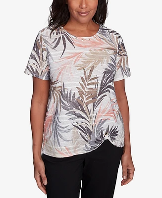 Alfred Dunner Women's Warm Palm Tree Short Sleeve Top