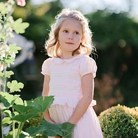Hope & Henry Big Girls Puff Sleeve Smocked Party Dress with Ruffle Collar