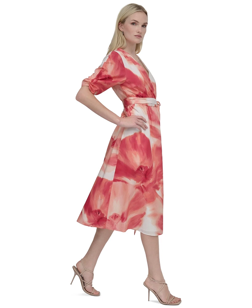 Dkny Petite Cotton Surplice-Neck Fit & Flare Dress