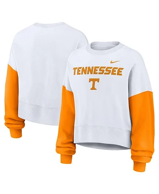 Nike Women's White Tennessee Volunteers Color-Block Oversized Cropped Pullover Sweatshirt