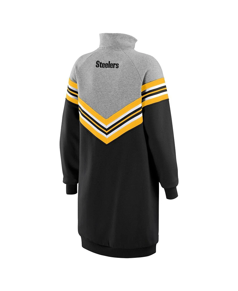 Wear by Erin Andrews Women's Black/Heather Gray Pittsburgh Steelers Chevron Stripe Dress