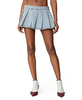 Edikted Womens Elyssa Pleated Denim Mini Skort