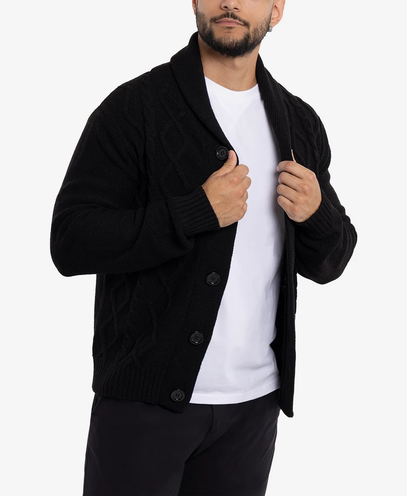 X-Ray Men's Shawl Collar Cable Knit Cardigan