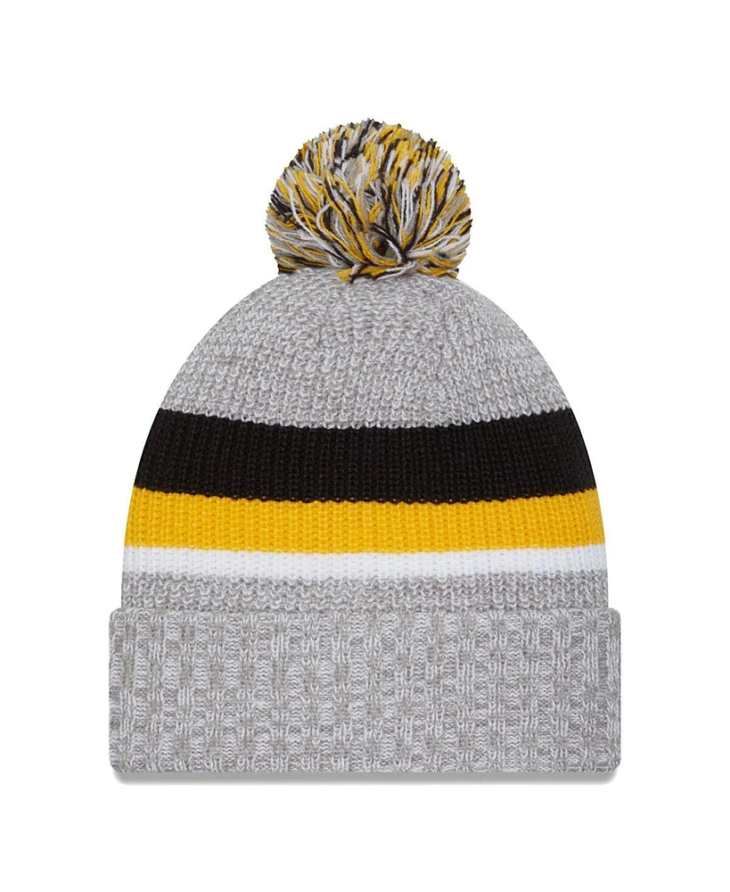 New Era Men's Heather Gray Pittsburgh Steelers Cuffed Knit Hat with Pom