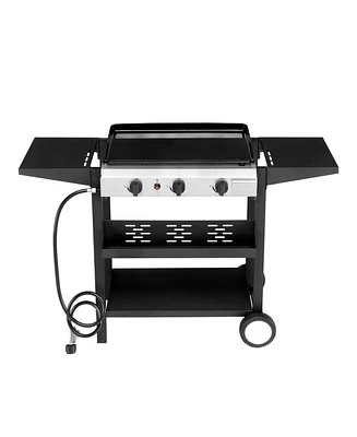 3-Burner Flat Top Gas Griddle Cooking Station – Outdoor Grill with Ceramic Coated Cast Iron Pan