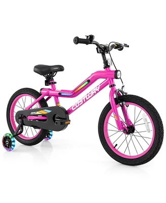 16" Led Lighted Kids Bike with Adjustable Seat Coaster Brake Training Wheels
