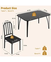 Glass Dining Table Set for 4, Kitchen Table Chairs Set of 4 with Comfortable Pu Cushion, Dining Room Table Set for 4 with Kitchen Chairs Furniture Sui