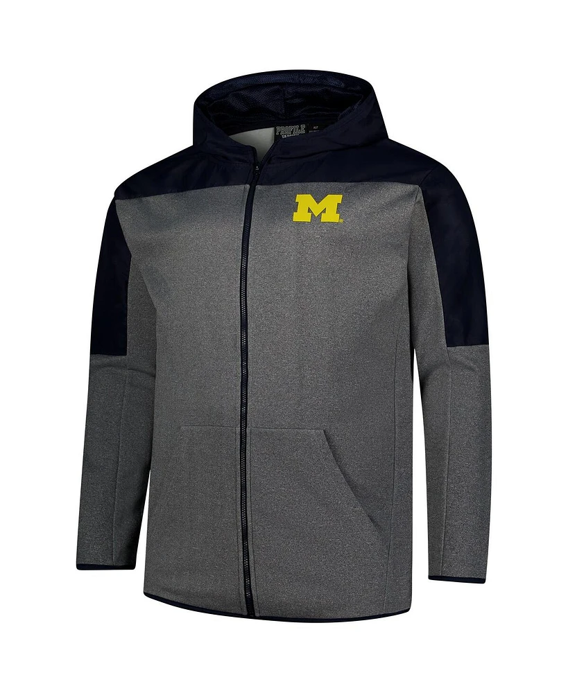 Fanatics Men's Navy, Gray Michigan Wolverines Big Tall Pieced Full-Zip Hoodie Jacket