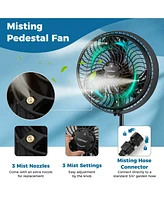 16" Oscillating Fan Misting Pedestal Fan with Hose Connector 3 Micro-Mist Levels