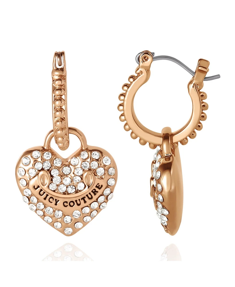 Juicy Couture Gold-Tone Heart Charm Hoop Earrings with Crystal Accents