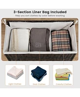110L 3-Section Laundry Hamper w/Lid&Handle Pe Rattan Clothes Hamper w/Liner Bag