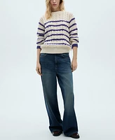 Mango Women's Striped Braided Sweater
