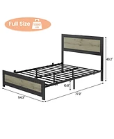gaomon Full Size Bed Frame with Headboard, Industrial Platform Bed Frame with Charging Station