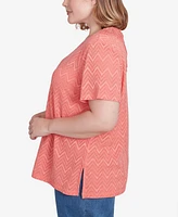Alfred Dunner Plus Classic Textured Chevron Lace Back Top