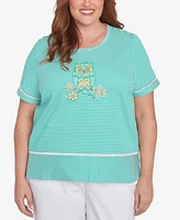 Alfred Dunner Plus Classic Owl Knit Striped Top