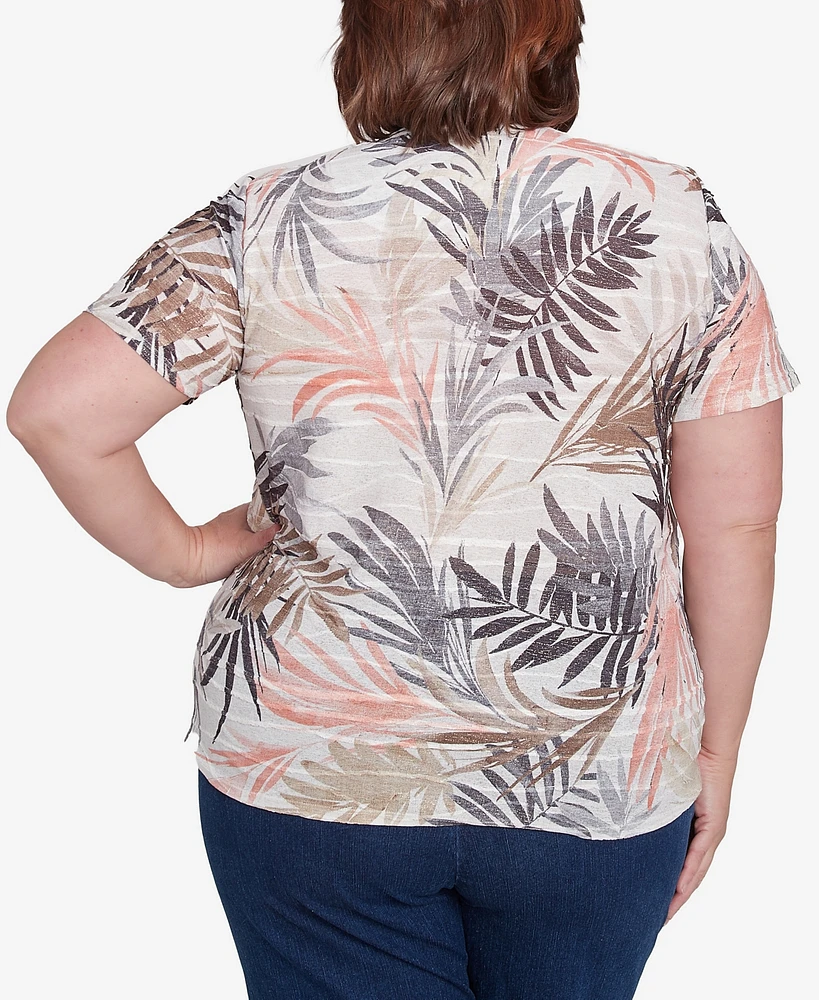 Alfred Dunner Plus Warm Palm Tree Short Sleeves Top