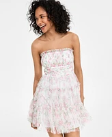 Seni & Cade Juniors' Floral Print Strapless Fit Flare Dress