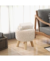 Round Footstool Ottoman Faux Fur Upholstered Footrest with Padded Seat