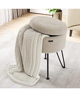 Nestl Boucle Round Ottoman with Hidden Storage – Modern Foot Stool, Makeup Vanity Small Rest