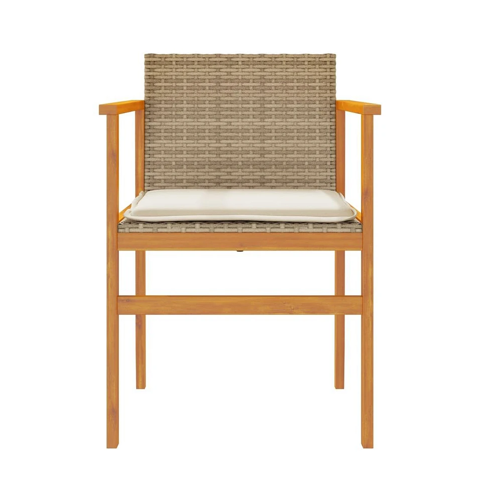 Patio Chairs with Cushions 2 pcs Beige Poly Rattan&Solid Wood