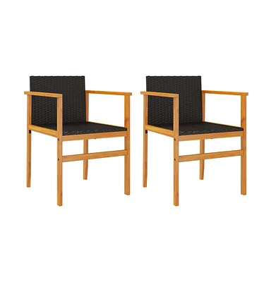 Patio Chairs 2 pcs Black Poly Rattan&Solid Wood