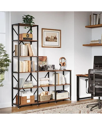 Tribesigns 5-Tier Bookshelves, Industrial Ladder Corner Etagere Bookcase, Rustic Display Open Shelf Storage Organizer for Living Room
