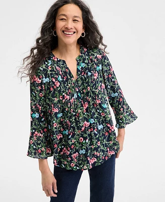 Style & Co Women's Printed Pintuck Ruffle Sleeve Top