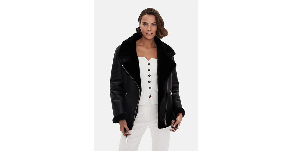 Furniq Uk Women's Genuine Shearling Jacket