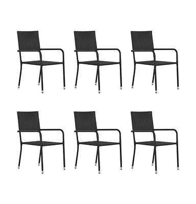 Patio Dining Chairs 6 pcs Stackable Black Poly Rattan