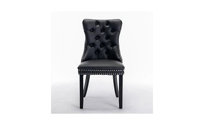 Slickblue Furniture,Modern, High-end Tufted Solid Wood Contemporary Pu and Velvet Upholstered Dining Chair with Legs Nailhead Trim 2-Pcs Set
