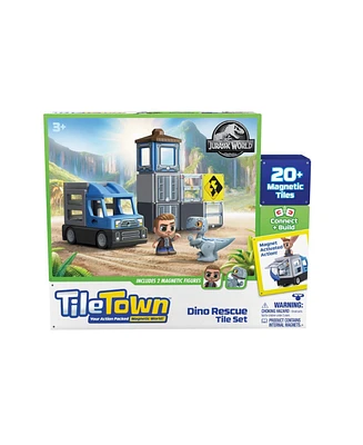 Tile Town Jurassic World Dino Rescue Magnetic Tiles Playset, 22 Piece