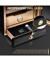 21L Cigar Humidor, Cigar Humidor Cabinet for 150 Cigars with Spanish Cedar Lining 2 Shelves 1 Drawer, Hygrometer,Sealed Magnetic Door