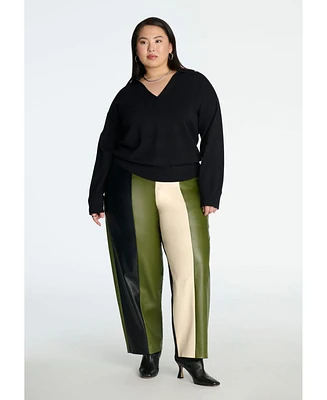 Eloquii Women's Colorblocked Faux Leather Pant