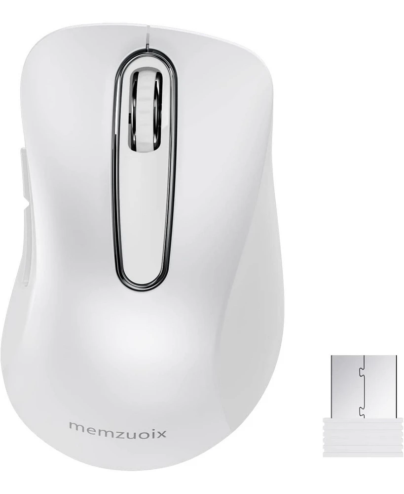 memzuoix 2.4G Wireless Mouse,Ergonomic Mouse Pad with Wrist Support for Laptop, Pc, Desktop, MacBook(White Mouse + Pad)