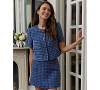 CeCe Women's Tweed Short-Sleeve Collarless Jacket
